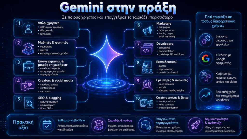 Gemini AI 2026: Πλάνα, τιμές, χαρακτηριστικά, εργαλεία Google και ποια έκδοση αξίζει 9 gemini users